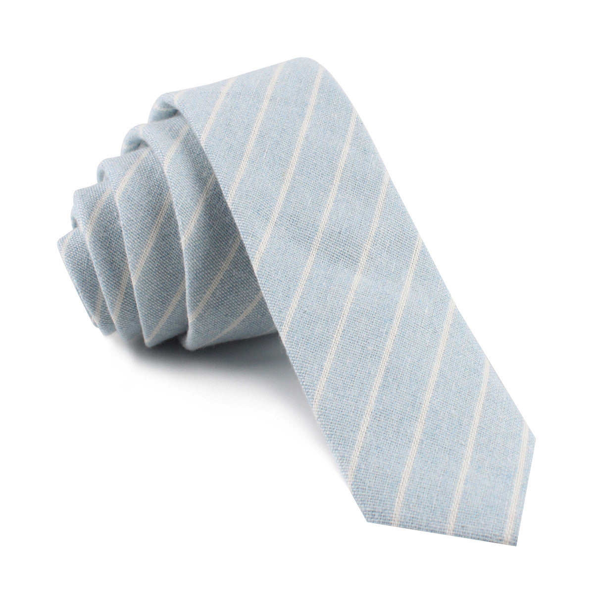 Baby Blue Wide Pinstripe Linen Skinny Tie