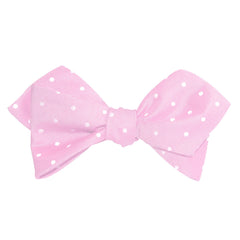 Baby Pink with White Polka Dots Self Tie Diamond Tip Bow Tie 1
