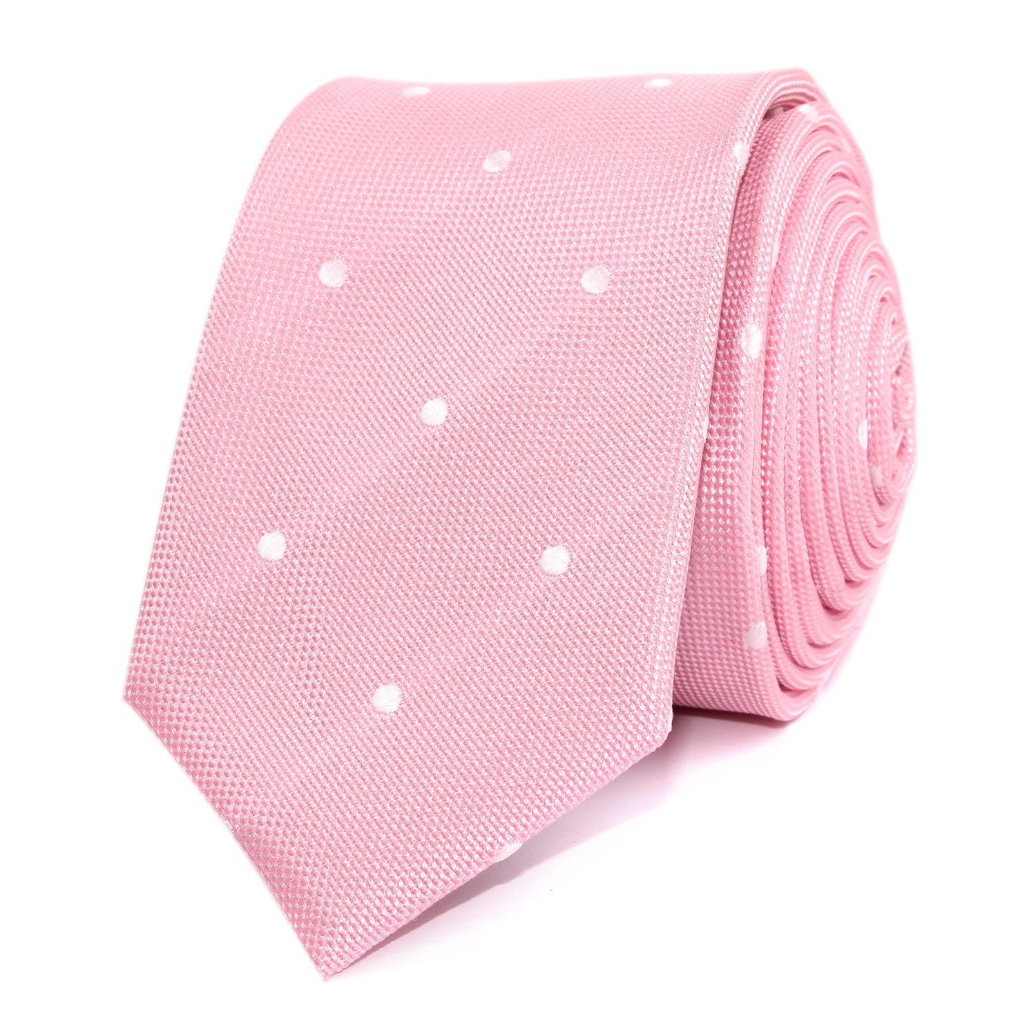Baby Pink with White Polka Dots Skinny Tie Front