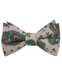 Bay of Kotor Light Brown Paisley Self Bow Tie Folded Up