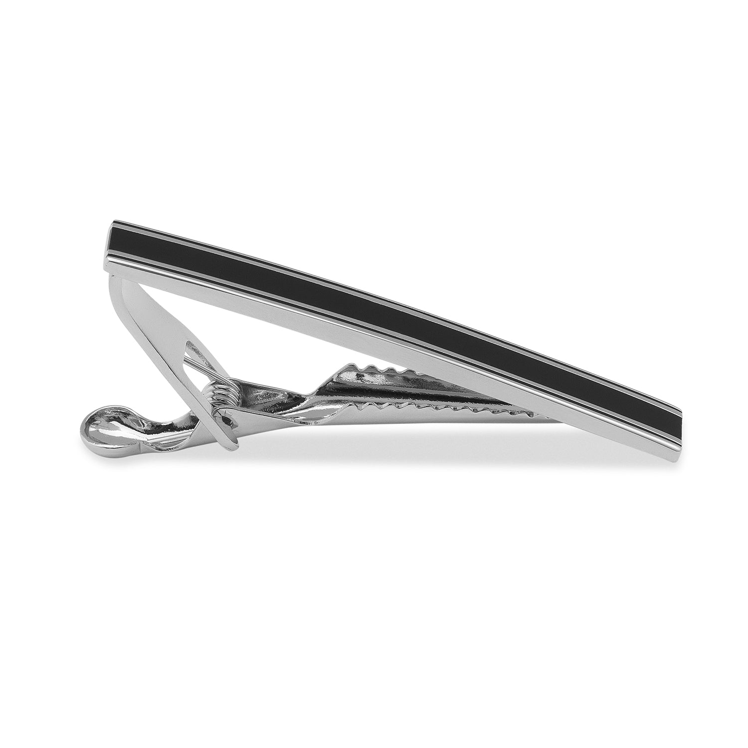 Bellagio Black Tie Bar | Classic Horizontal Lines Silver Tie Clip Bars ...