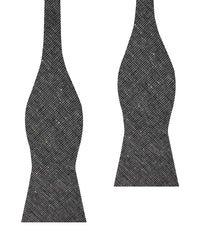 Black Needle Stitch Linen Self Bow Tie