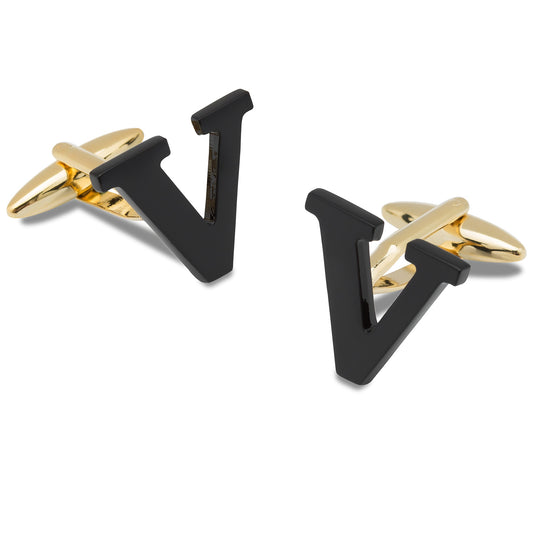 Black And Gold Letter V Cufflinks