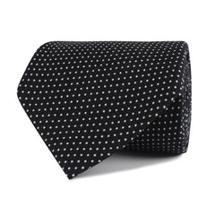 Black Cotton with Mini White Polka Dots Necktie Front Roll