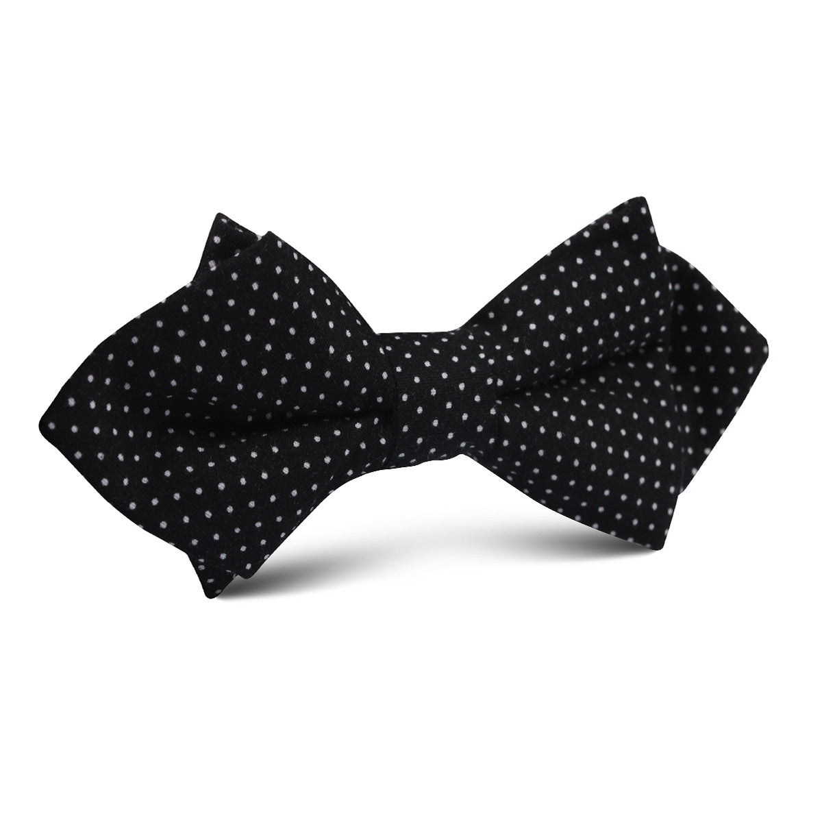 Black Cotton with White Mini Polka Dots Diamond Bow Tie