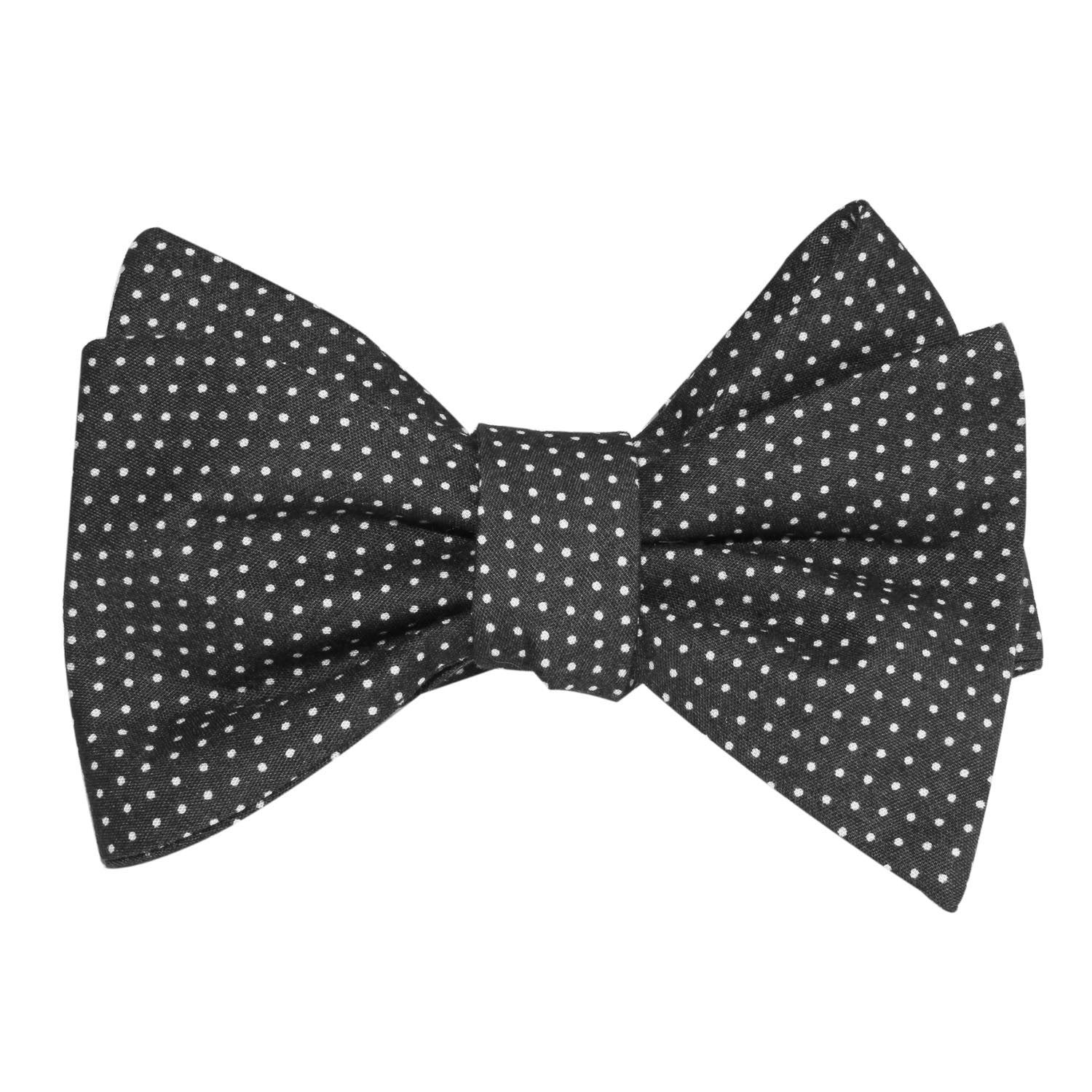 Black Cotton with White Mini Polka Dots Self Tie Bow Tie 1
