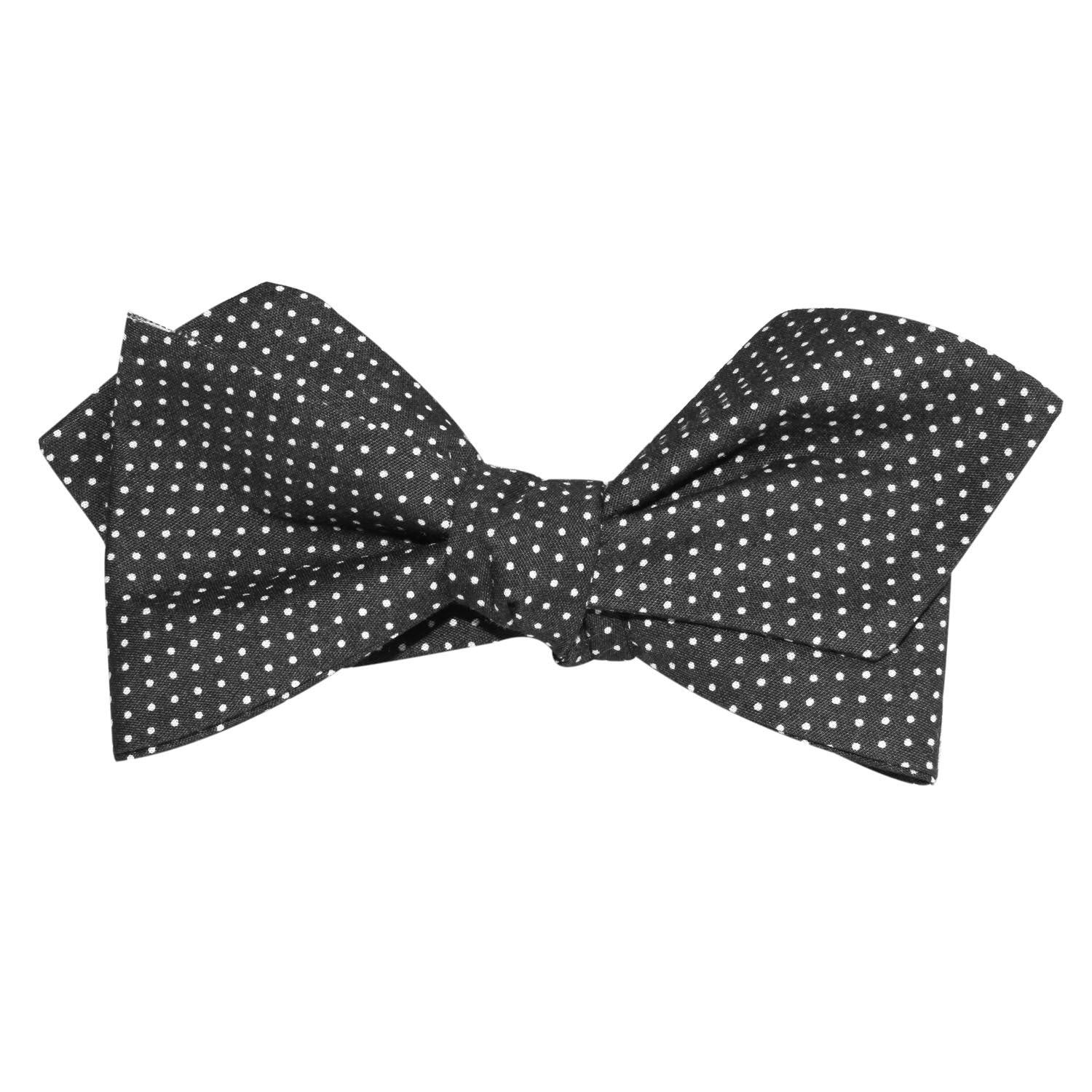 Black Cotton with White Mini Polka Dots Self Tie Diamond Tip Bow Tie 2