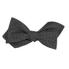 Black Cotton with White Mini Polka Dots Self Tie Diamond Tip Bow Tie 3