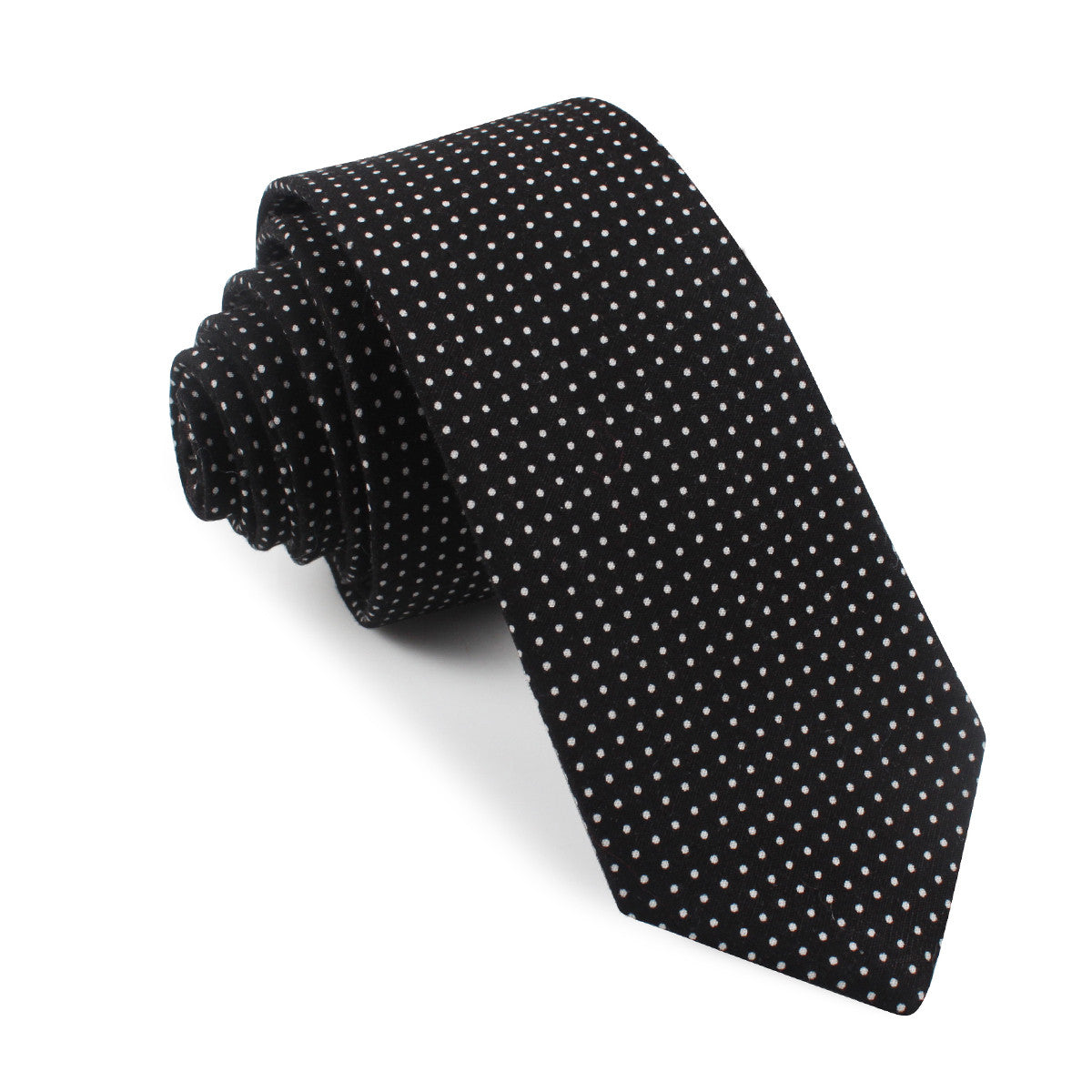 Black Cotton with White Mini Polka Dots Skinny Tie