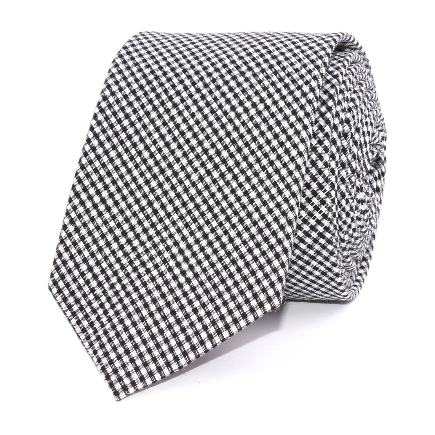 Black Gingham Cotton Skinny Tie Front