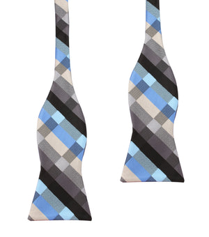 Black Grey Silver Blue Pattern Bow Tie Untied