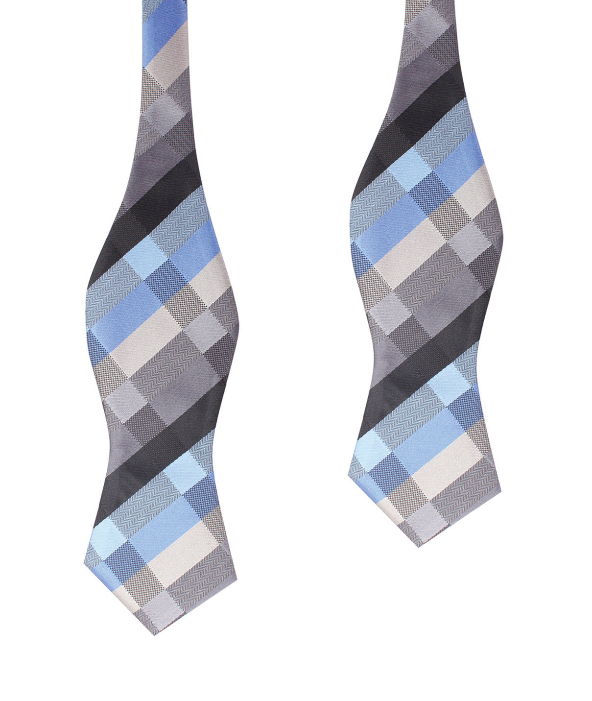Black Grey Silver Blue Pattern Self Tie Diamond Tip Bow Tie