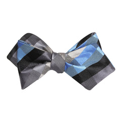 Black Grey Silver Blue Pattern Self Tie Diamond Tip Bow Tie 2