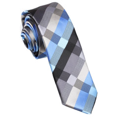 Black Grey Silver Blue Pattern Skinny Tie