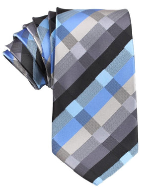 Black Grey Silver Blue Pattern Necktie