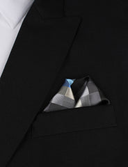 Black Grey Silver Blue Pattern Winged Puff Pocket Square Fold