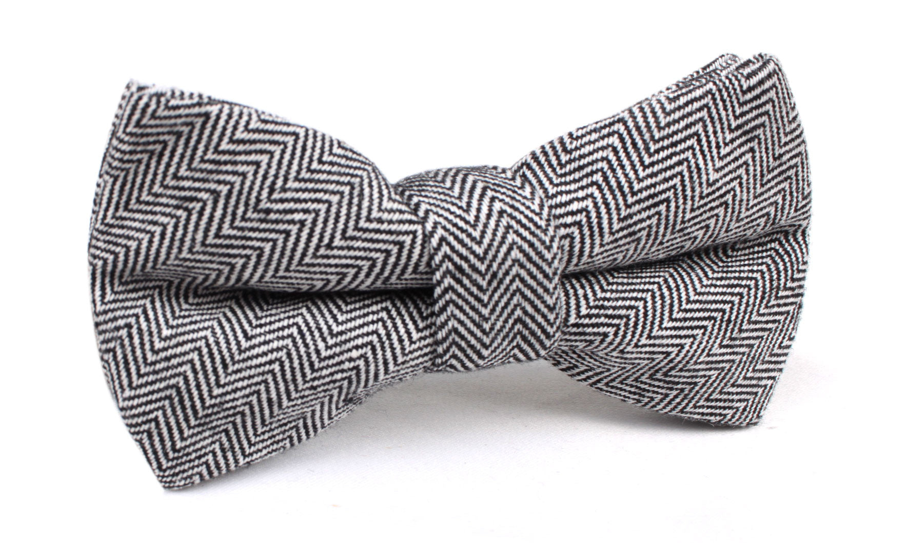 Black Herringbone Linen Bow Tie