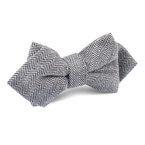 Black Herringbone Linen Diamond Bow Tie