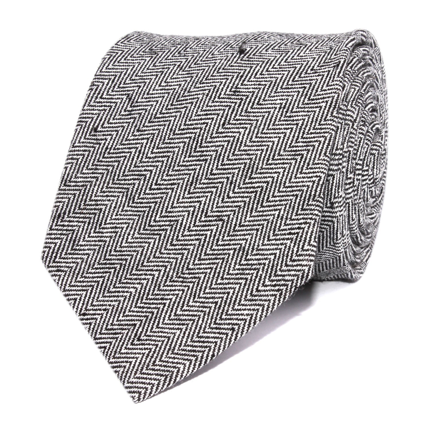 Black Herringbone Linen Necktie Front