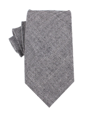 Black Herringbone Linen Necktie