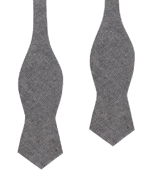 Black Herringbone Linen Self Tie Diamond Bow Tie