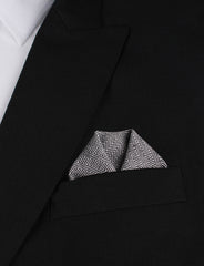Black Herringbone Linen Winged Puff Pocket Square Fold