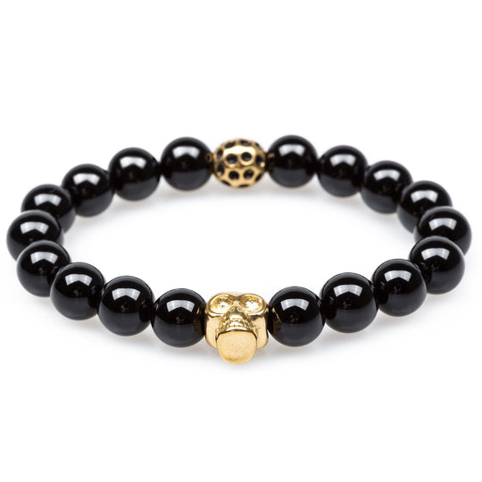 Black Ice Onyx Gold Skull Bracelet