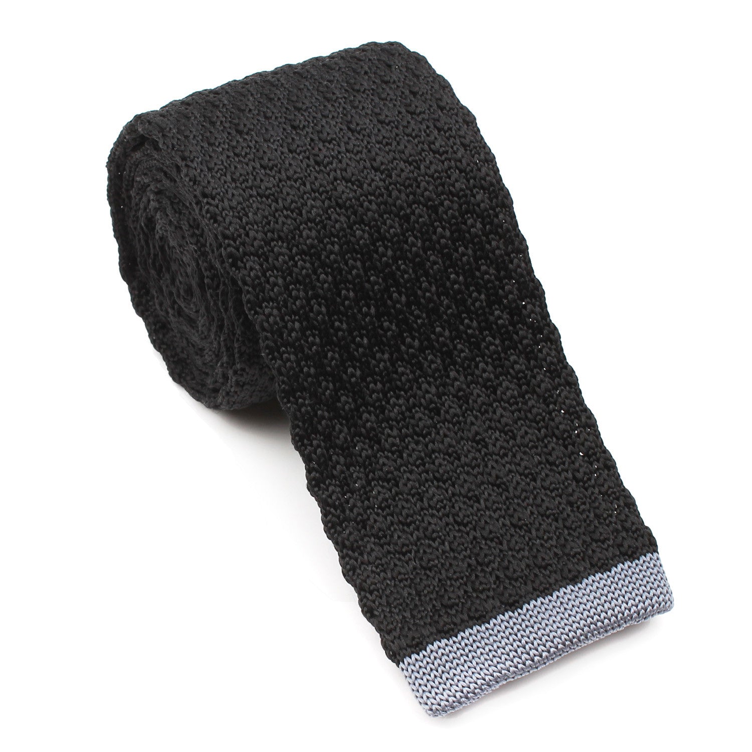 Black Knitted Tie with Grey Flat End OTAA