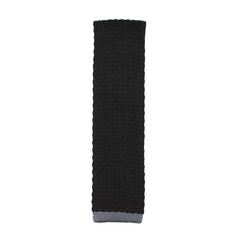 Black Knitted Tie with Grey Flat End Vertical View
