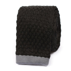 Black Knitted Tie with Grey Flat End