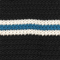 Black Knitted Tie with White & Blue Teal Stripes Detail View