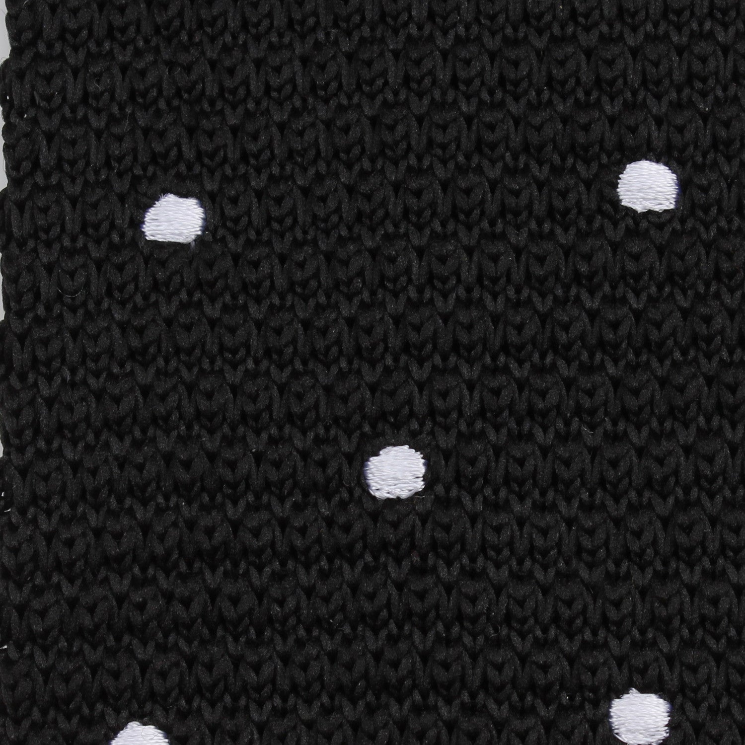 Black Knitted Tie with White Polka Dots Detail View