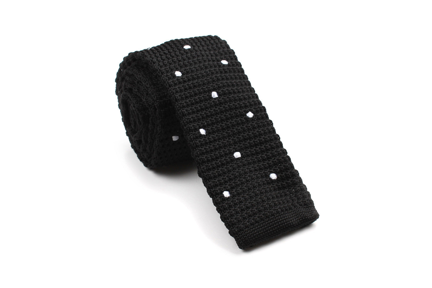 Black Knitted Tie with White Polka Dots OTAA