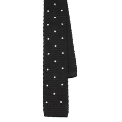 Black Knitted Tie with White Polka Dots  Shape View