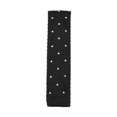 Black Knitted Tie with White Polka Dots Vertical View