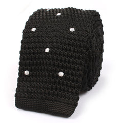 Black Knitted Tie with White Polka Dots