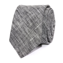 Black Tweed Linen Stitching Skinny Tie Front