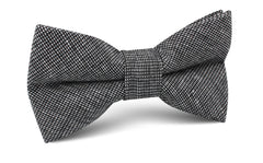 Black Needle Stitch Linen Bow Tie