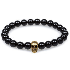 Black Onyx Gold Skull Bracelet