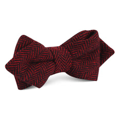 Black & Red Herringbone Wool Diamond Bow Tie