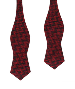 Black & Red Herringbone Wool Diamond Self Bow Tie