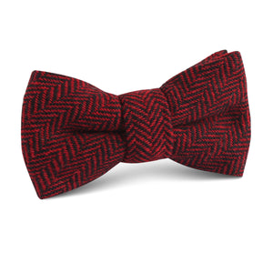 Black & Red Herringbone Wool Kids Bow Tie