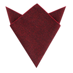 Black & Red Herringbone Wool Pocket Square