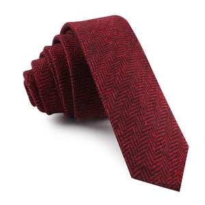 Black & Red Herringbone Wool Skinny Tie