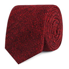 Black & Red Herringbone Wool Slim Tie