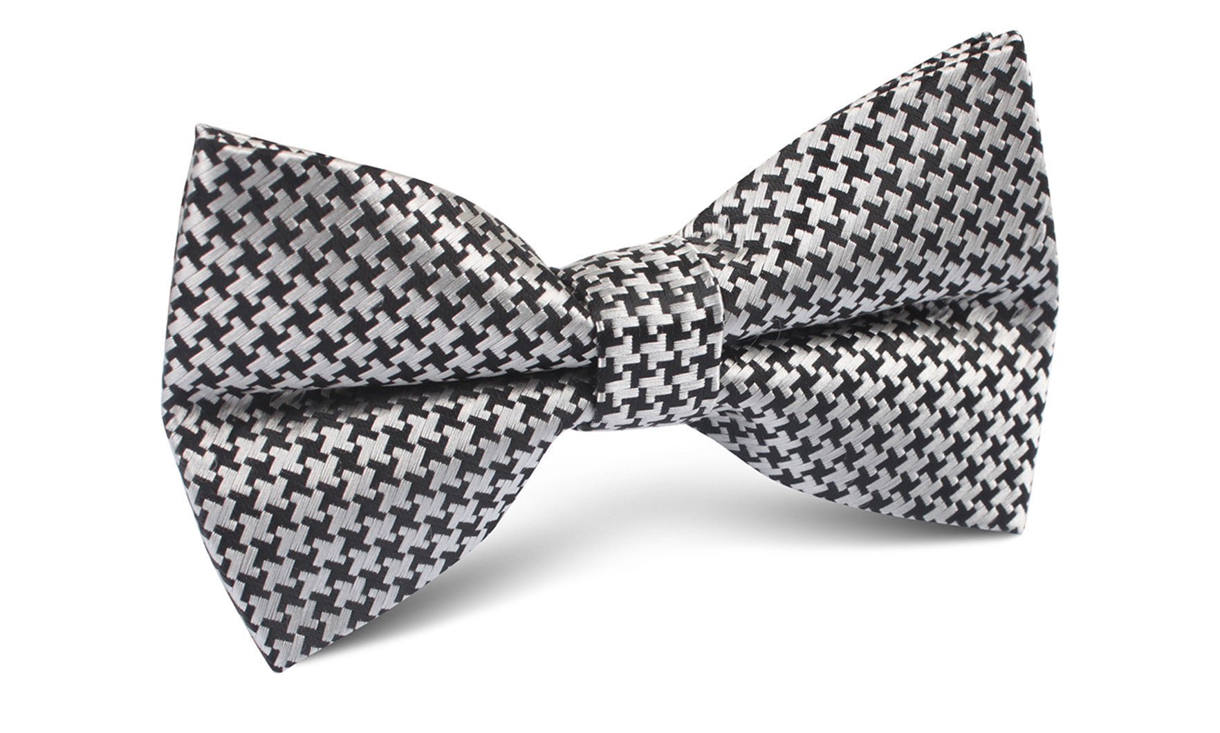 Black & Silver Houndstooth Pattern Bow Tie