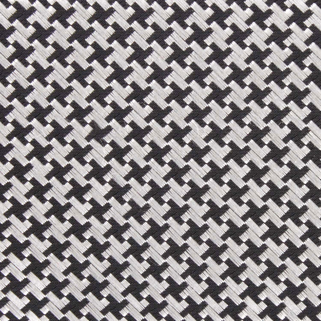 Black & Silver Houndstooth Pattern Fabric Necktie M110