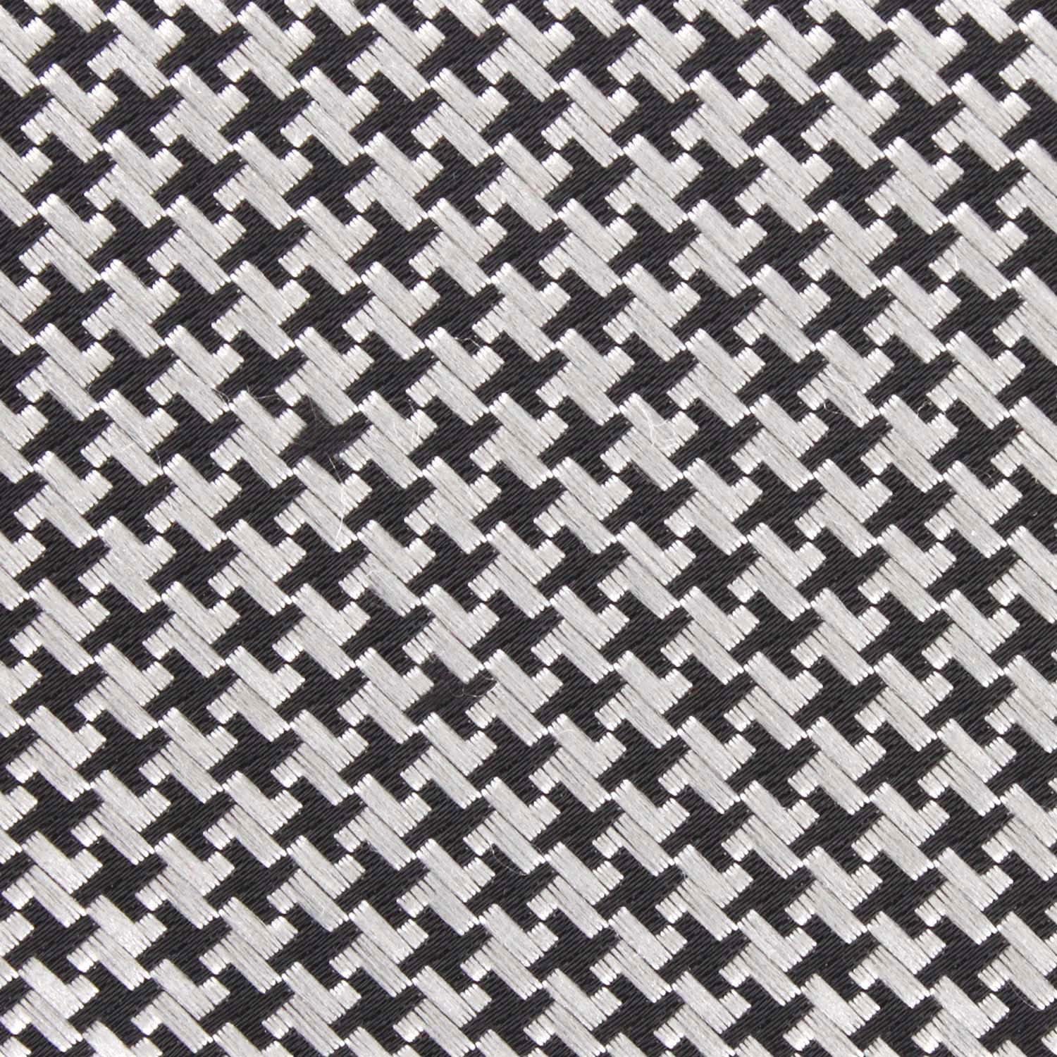 Black & Silver Houndstooth Pattern Fabric Self Tie Diamond Tip Bow TieM110