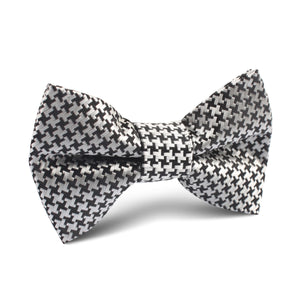 Black & Silver Houndstooth Pattern Kids Bow Tie