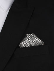 Black & Silver Houndstooth Pattern Winged Puff Pocket Square Fold